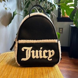 Juicy Couture Flashback Y2K Girly Cute Black Leather & Fur Double Strap Backpack
